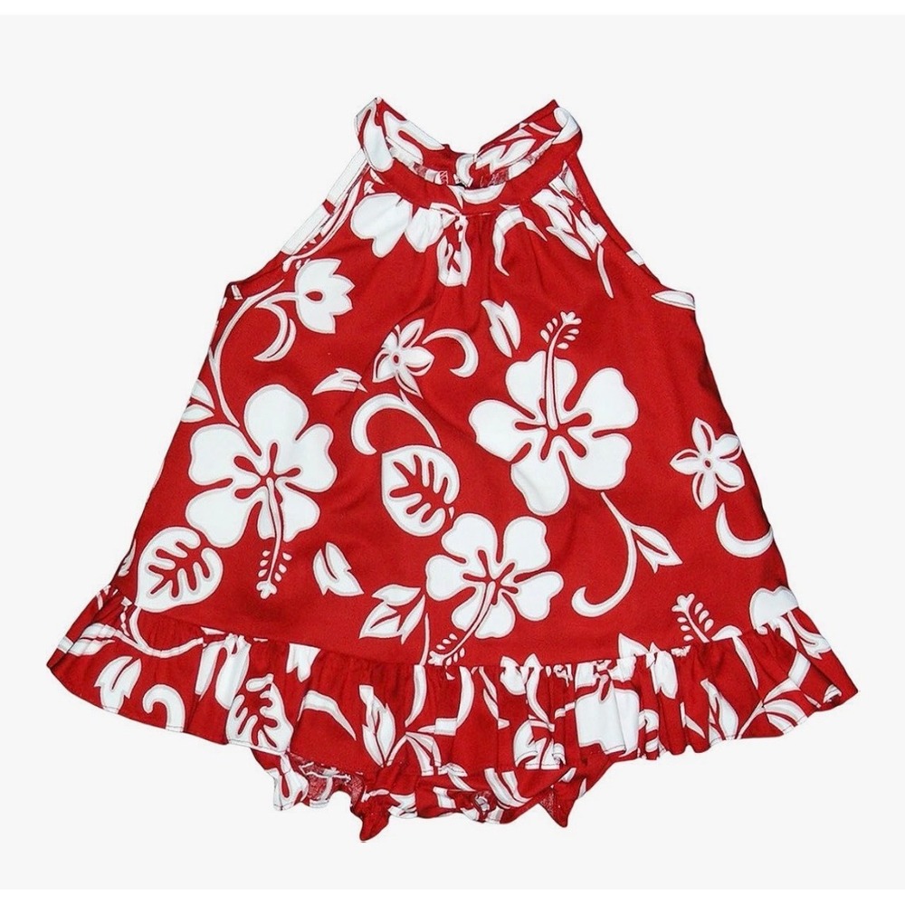 RJC Baby Girls Classic Hibiscus Halter Dress 2-piece set Red White size 12M